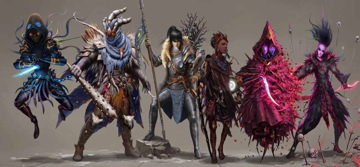 Les six classes de départ de Frosthaven, côte à côte