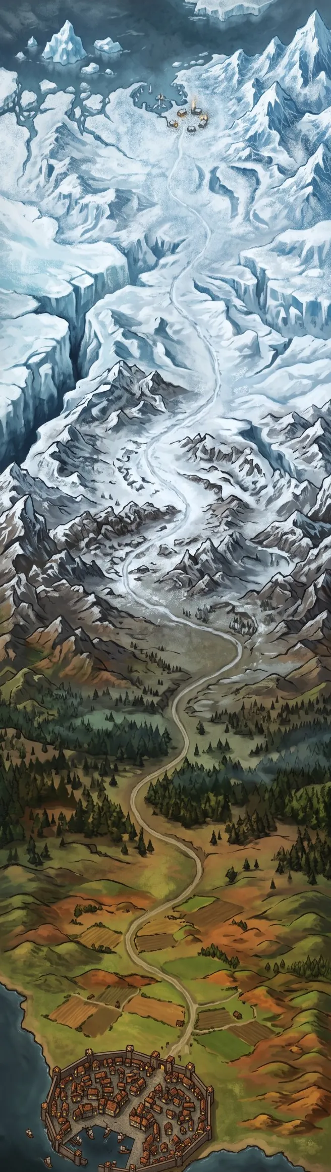 Carte peinte : la route qui mène de la ville jusqu'aux glaces du nord